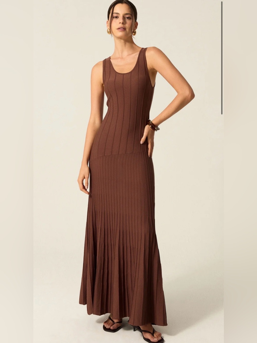 Commense Sleeveless Ribbed Maxi Dress in Deep Brown